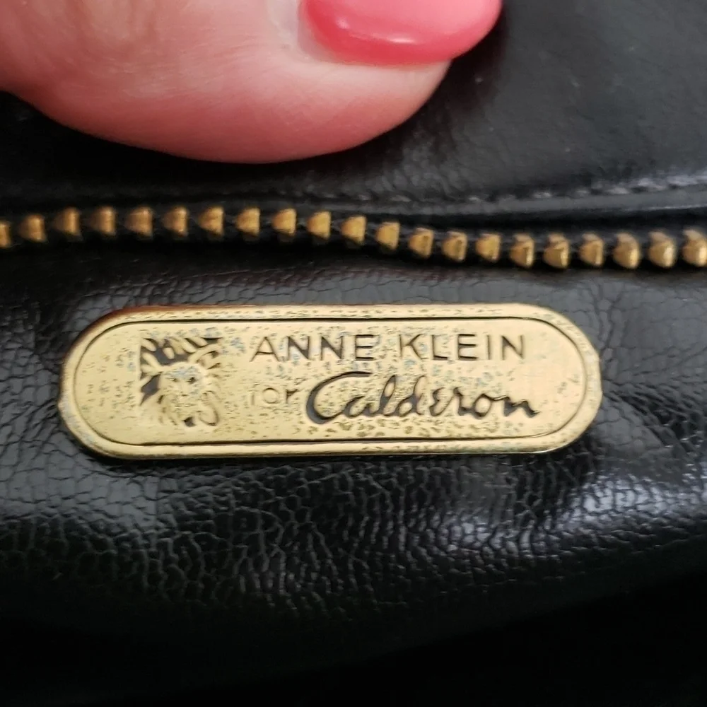Anne Klein Clutch Bag By Calderon Black Leather with Bronze Trim EUC